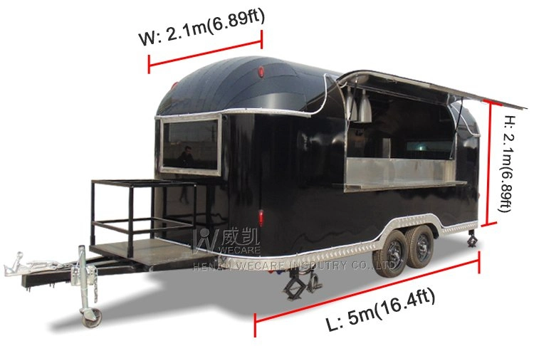 Wecare Custom Mobile Ice Cream Coffee Fast Food Carts Full Equipped Airstream Food Truck Trailer with Full Kitchen for Sale